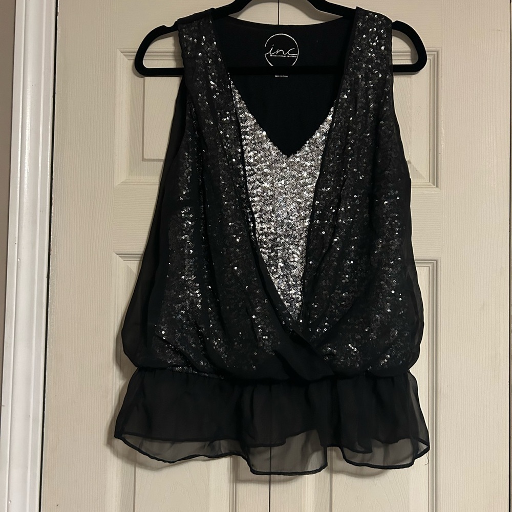 🔥INC International Concepts Black and Silver Sequin Blouse